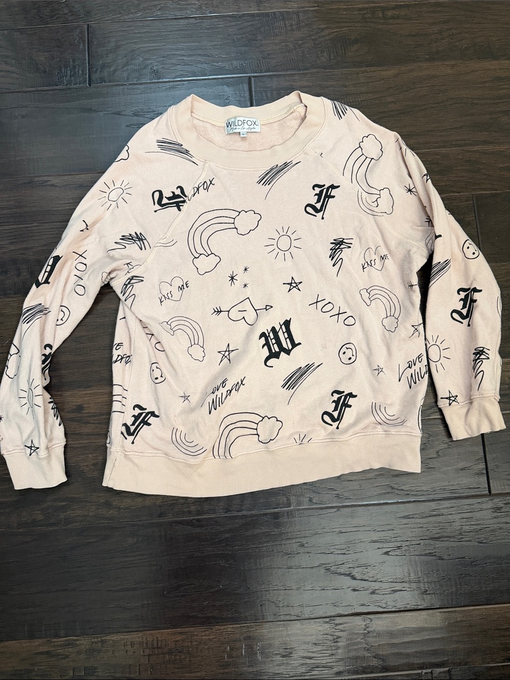 Wildfox Pink Peach Doodle Graffiti Print Sweatshirt - Size L